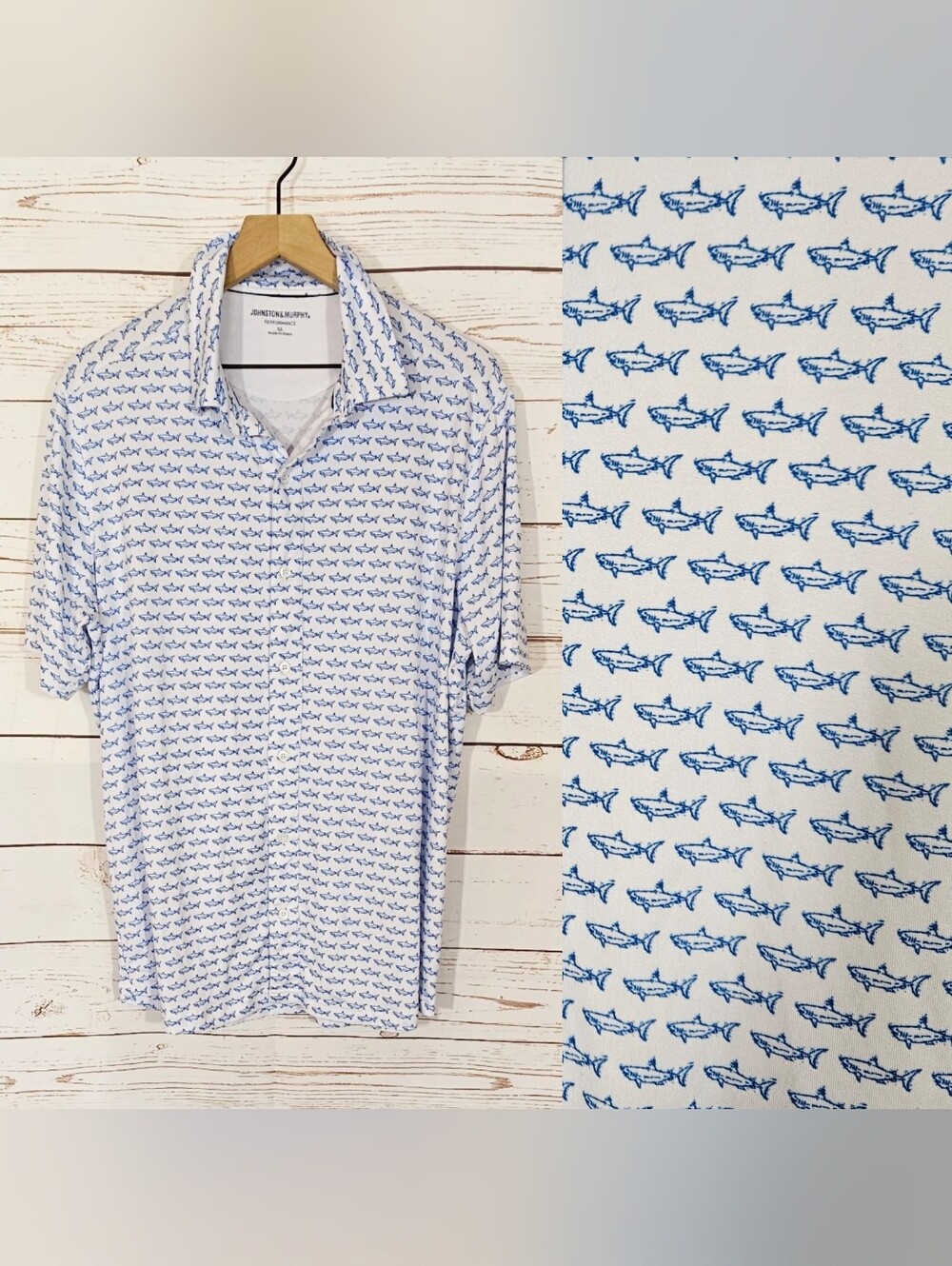 Johnston & Murphy | Performance Shark Print Button Down Short Sleeve Shirt